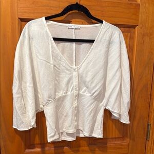 Zara White Boxy Buttoned Blouse
